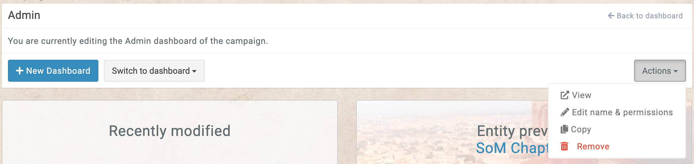 Kanka dashboard edit